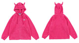 Aolamegs Hoodies Men Twist Knitting Demon Horns Solid Color Zipper Coa