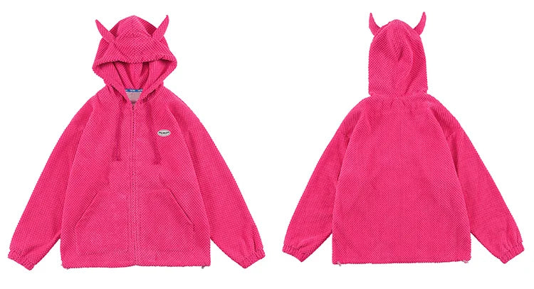 Aolamegs Hoodies Men Twist Knitting Demon Horns Solid Color Zipper Coa