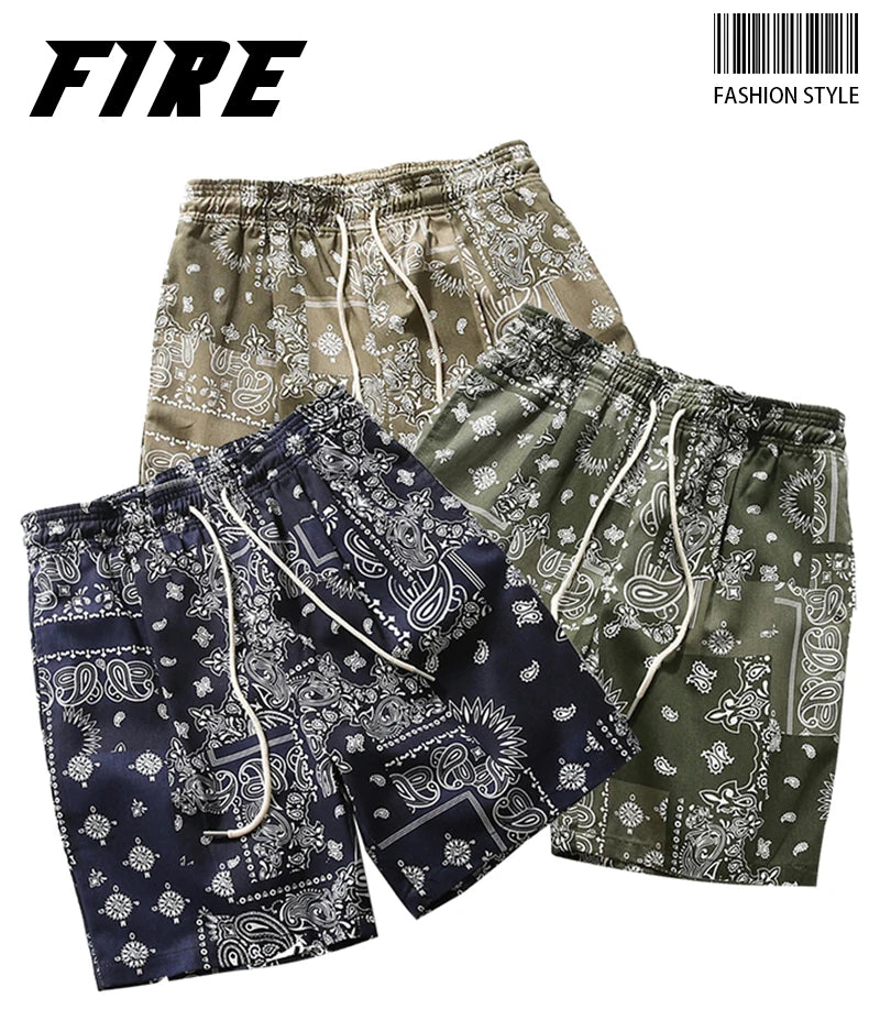Rainbowtouches Fashion Brand Summer Men Loose Retro Printing Straight Leg Hip Hop Casual Comfortable Sport Tidal Current Shorts