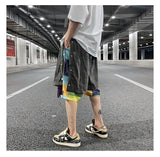 men side buttons patchwork harajuku straight shorts new elastic waist short pants joggers hip hop streetwear casual sweatshorts unique joggers style 1085