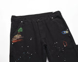 2023 streetwear graffiti cargo flared jeans khaki black splash ink wide leg denim pant hip hop cargo trousers jean men unique cargo style 5167