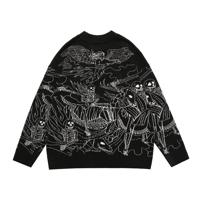 grunge oversized flame jumper built for warmth and edge, essential for winter street style, men’s streetwear clothing piece f
