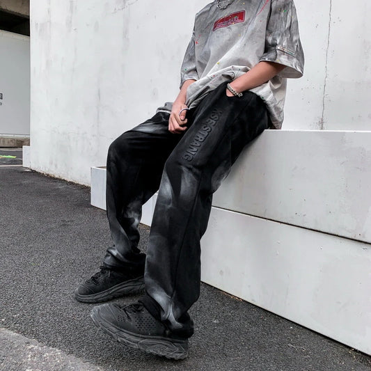 rainbowtouches classic fashion brand new trousers men tie dye gradient loose straight leg drape wide rope comfortable boys pants unique default style 2671