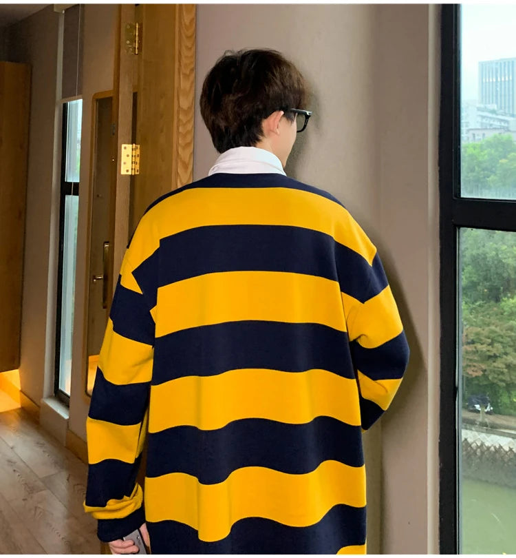 Autumn Lapel Hoodie Mens Fashion Hit Color Casual Striped Hoodies Mens
