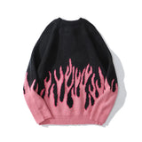 hip hop mens streetwear harajuku knitted sweater fire flame autumn winter new o neck sweater pullover loose retro vintage cotton aesthetic street look hoodie, Y2K vintage urban hoodie, high quality cotton pullover