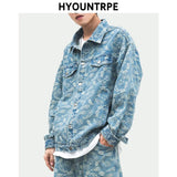 Mens Embroidery Denim Jackets Fashion Turn Down Collar Long Sleeve Jean Outerwear New Spring Casual Streetwear Jeans blue str - variant style 4f840d for streetwear fashion