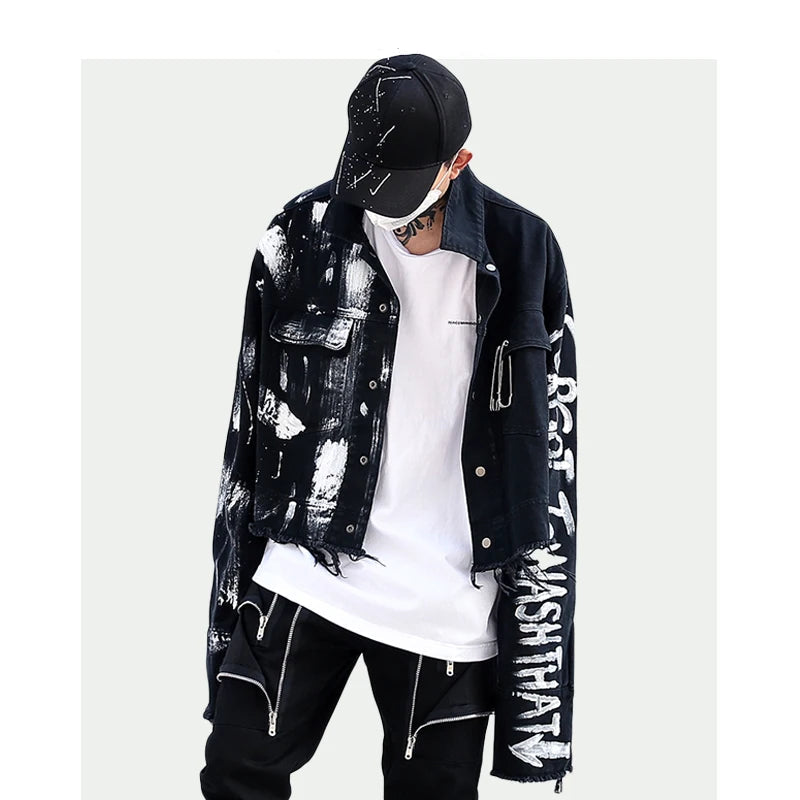 hip streetwear fit design 05e94c designer-irregular-hand-painted-ripped-denim-jacket-coat-mens-hip-hop-autumn-outerwear-fashion-black-jean-streetwear-jackets premium quality hop urban casual everyday wear unisex image oversized essential graphic high print - style material fashion style streetwear design ID 0541d