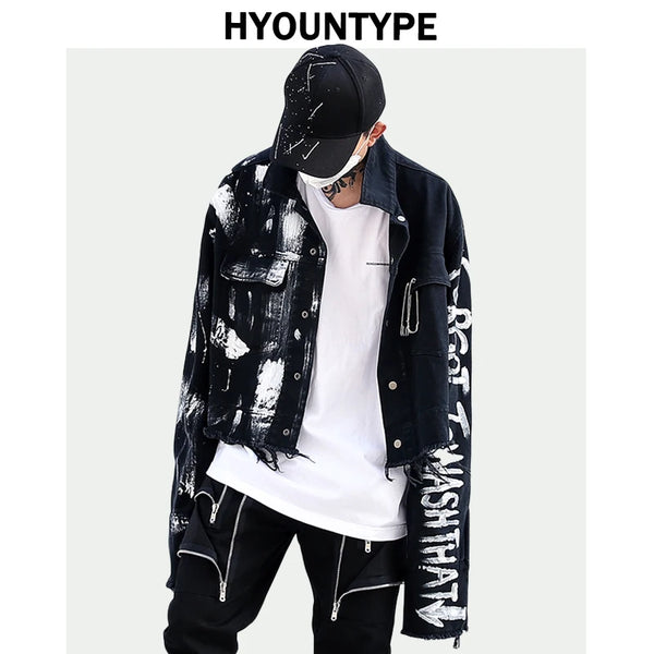 hip streetwear fit design 05e94c designer-irregular-hand-painted-ripped-denim-jacket-coat-mens-hip-hop-autumn-outerwear-fashion-black-jean-streetwear-jackets premium quality hop urban casual everyday wear unisex image oversized essential graphic high print - style material fashion style streetwear design ID 0541d