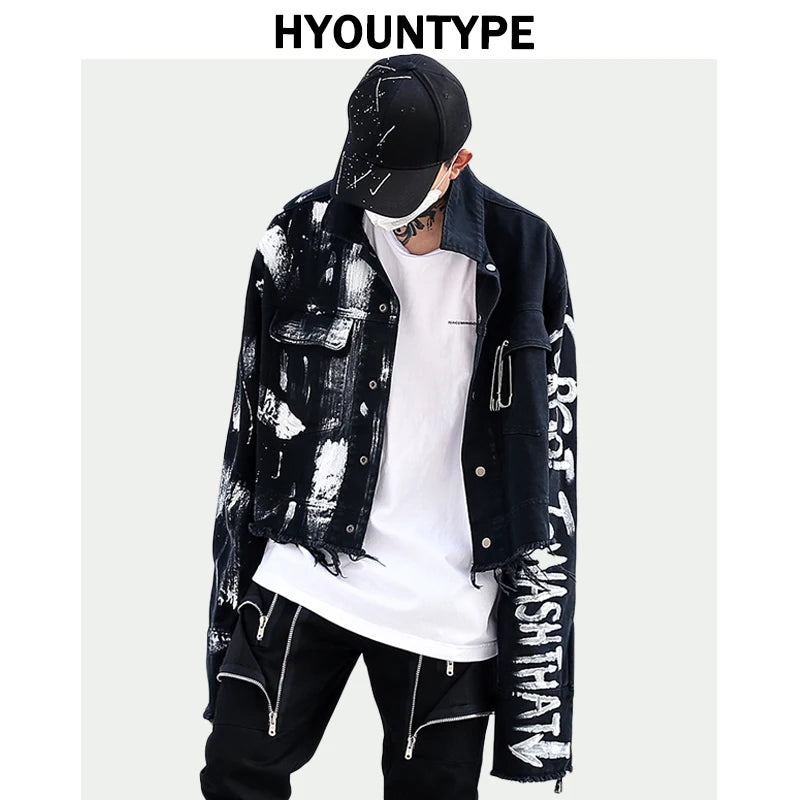 hip streetwear fit design 05e94c designer-irregular-hand-painted-ripped-denim-jacket-coat-mens-hip-hop-autumn-outerwear-fashion-black-jean-streetwear-jackets premium quality hop urban casual everyday wear unisex image oversized essential graphic high print - style material fashion style streetwear design ID 0541d