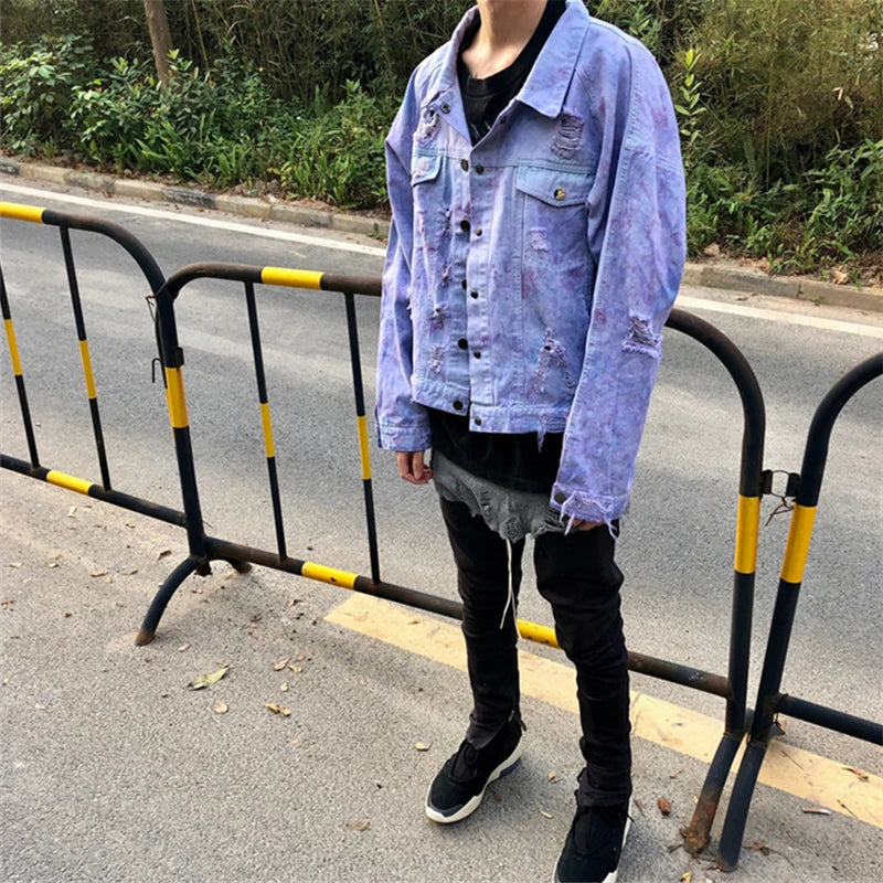 streetwear jacket featuring high street destroyed washed jean jackets coat men casual single breasted denim streetwear new fashion hip hop outerwear jacket design – premium quality jacket for men