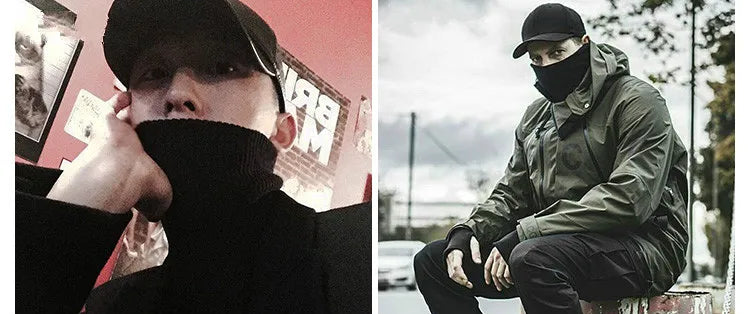 techwear street knit hoodie with oversized flame detail for urban fall winter outfits, street fashion menswear trend for seas