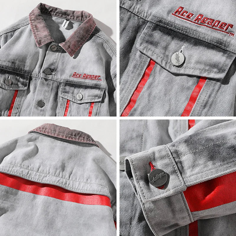 urban fashion featuring hi street men 2018 new autumn winter denim jacket washed patchwork red stripe distressed denim man slim fit streetwear jeans ja design – premium quality jacket for men