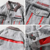 urban fashion featuring hi street men 2018 new autumn winter denim jacket washed patchwork red stripe distressed denim man slim fit streetwear jeans ja design – premium quality jacket for men