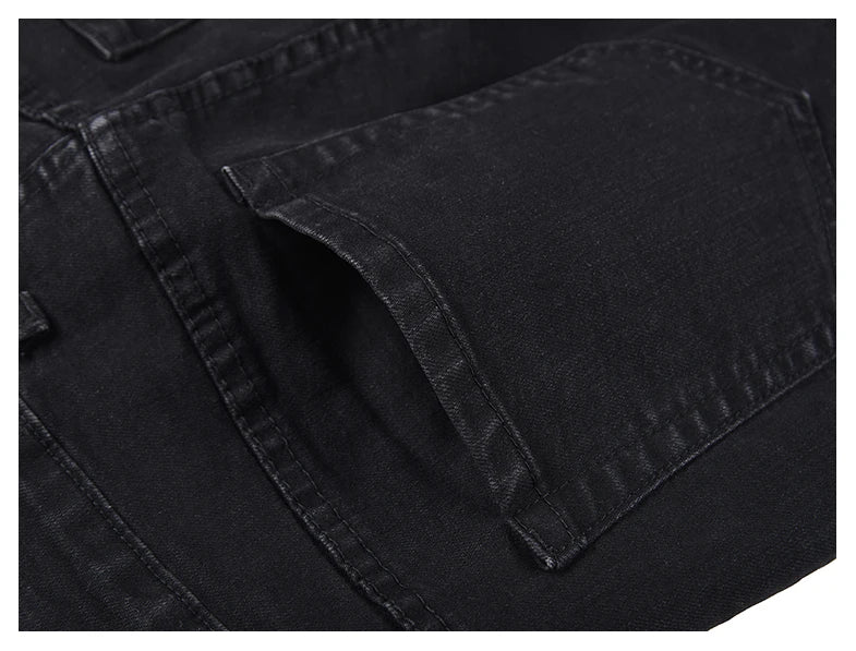 embroidery knee ripped hole jeans for men hip hop skinny biker destroyed taped jeans slim fit black denim pants 2018 new jogger unique joggers style 2181