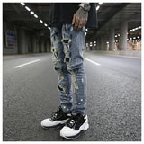 graffiti printed ripped destroied denim jean mens distressed biker jeans with sequins 2018 fashion high street slim pants jogger unique joggers style 3338