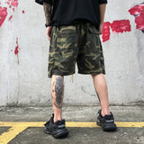mens camouflage hip hop shorts stitching pockets cargo shorts casual elastic waist drawstring sportswear streetwear short pants unique cargo style 1886