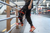hip hop ribbons cargo pants men joggers pants streetwear men 2023 fashion mens elastic waist pant ribbons cotton black hw203 unique joggers style 2428