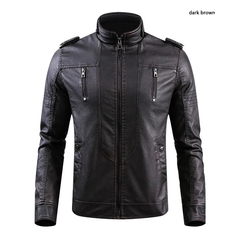 retro leather jacket men stand collar locomotive coat autumn winter casual plus size motorcycle male warm biker outerwear dar - variant style 5d4d3a for streetwear fashion