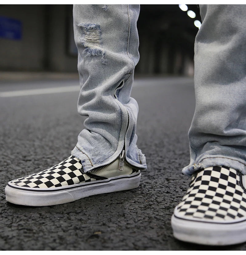 bottom zipper knee holes denim jeans destroyed ripped slim mens biker jeans new men fashion streetwear hip hop pants joggers unique joggers style 3405