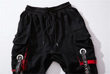 hip hop ribbons cargo pants men joggers pants streetwear men 2023 fashion mens elastic waist pant ribbons cotton black hw203 unique joggers style 2438