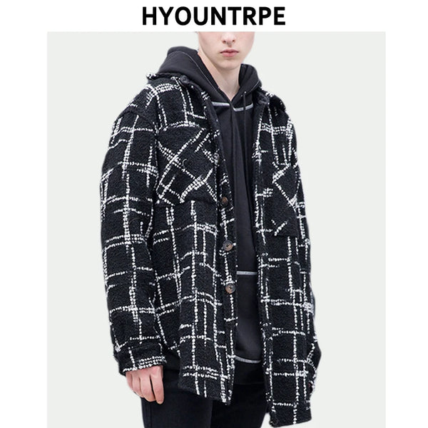 trendy coat featuring fashion plaid shirt parkas jackets men single breasted long sleeve top hip hop loose coats 2018 new autumn warm outerwear jacket design – premium quality jacket for men