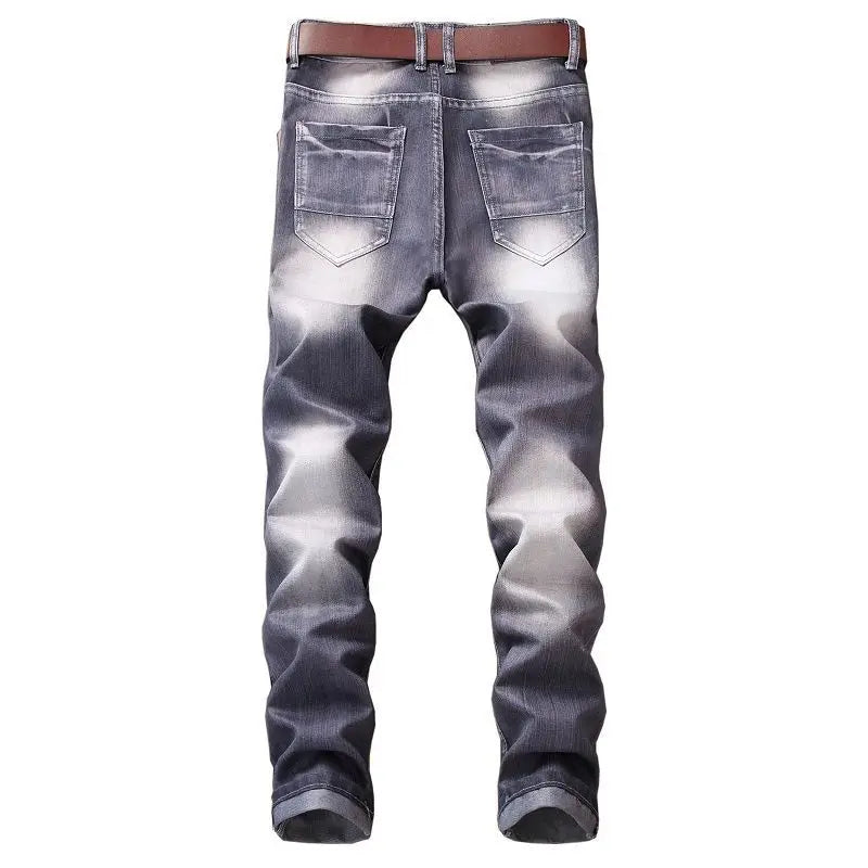 fashion ripped biker jeans denim distressed trousers slim fit zippers hip hop jeans motorcycle pants casual streetwear for men unique jeans style 1940