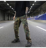 mens camouflage hip hop pants bottom button pockets cargo trousers fashion elastic waist drawstring sportswear streetwear jogger unique joggers style 3433