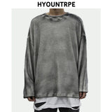 high street vintage wash sweater men loose knitted pullovers long sleeve hip hop oversize sweaters autumn casual jumper knitwear aesthetic street look hoodie, oversized graphic print design, Y2K vintage urban hoodie
