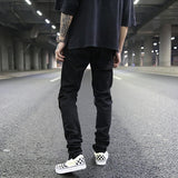 knee hole destroyed jeans patchwork plaid patch ripped slim mens biker jeans fashion streetwear hip hop zipper pants jogger urban active pants