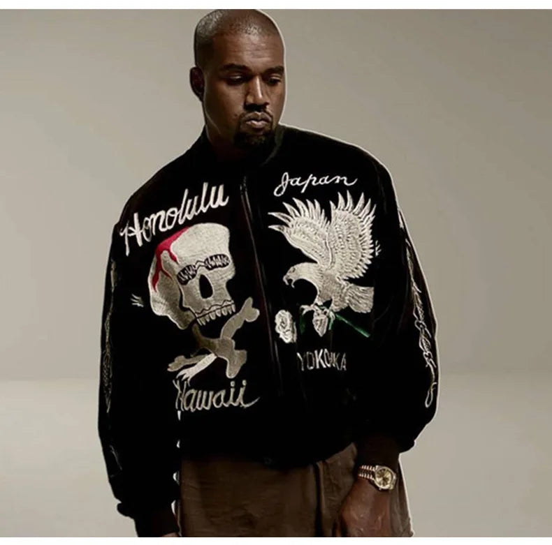 retro black embroidery jacket outwear men vintage skull floral mens jackets and coats japanese streetwear hip hop bomber nan  - variant style 33a31f for streetwear fashion