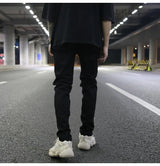 high street knee hole ripped biker jeans men slim fit elastic denim pants autumn new casual black stretch hip hop pants jogger unique joggers style 1740