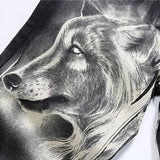 mens fashion wolf printed denim jeans new spring summer slim black painted straight pants cool streetwear male long trousers unique jeans style 451
