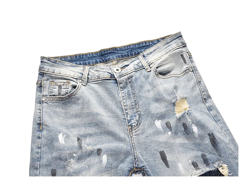 graffiti printed ripped destroied denim jean mens distressed biker jeans with sequins 2018 fashion high street slim pants jogger unique joggers style 3348