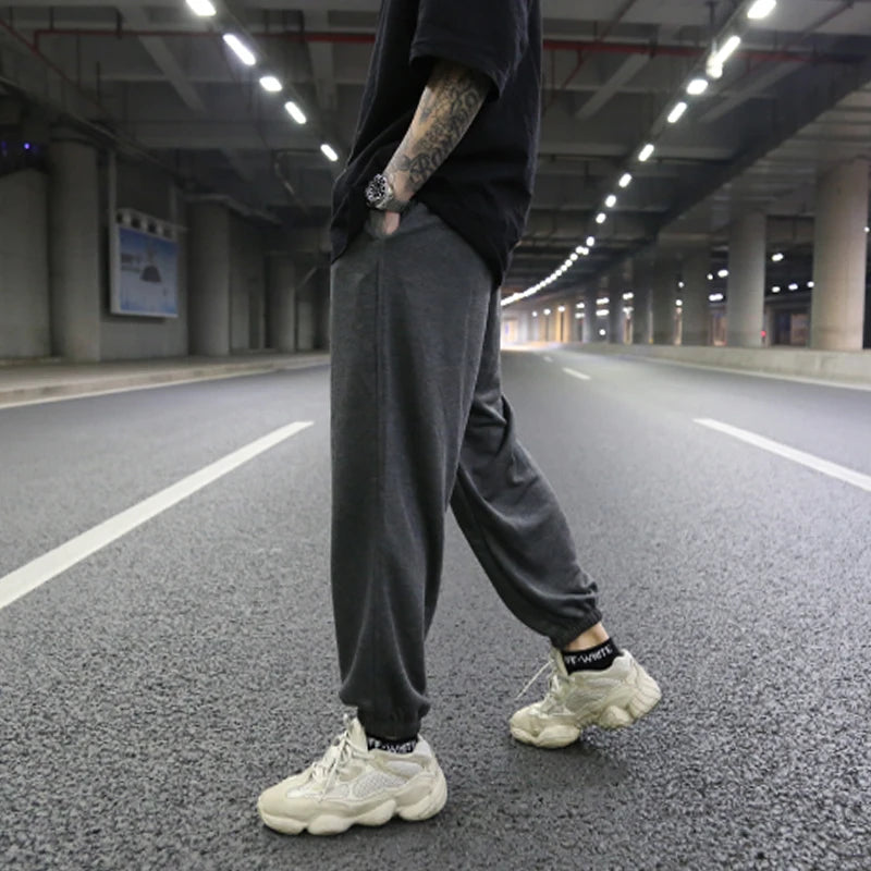 high street loose fit drawstring pants casual spring new trousers black sportswear jogger pants fashion hip hop clothing for men urban active pants