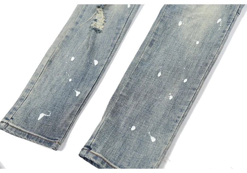 high street fashion destroyed jeans mens knee hole patchwork plaid ripped slim biker jeans new hip hop zipper pants joggers unique joggers style 4222