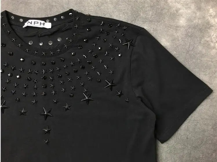 Harajuku Oversized Shirt – High New 2017 Men Metal Drill Hot Drill Rivet Star T – Urban Streetwear for Men & Women