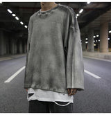high street vintage wash sweater men loose knitted pullovers long sleeve hip hop oversize sweaters autumn casual jumper knitwear oversized graphic print design, unique limited edition hoodie, trendy hip hop style outerwear