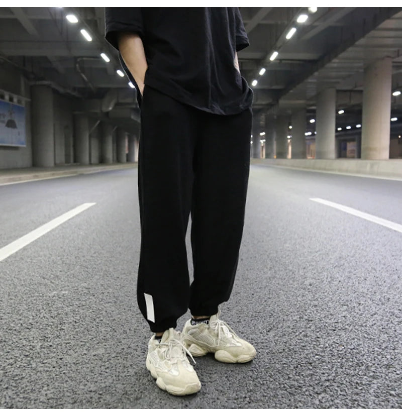 high street loose fit drawstring pants casual spring new trousers black sportswear jogger pants fashion hip hop clothing for men unique joggers style 1505