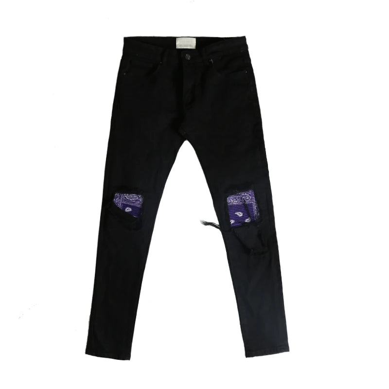 knee patchwork jeans for men hip hop skinny biker taped jean trousers slim fit black denim pants fashion streetwear jogger unique joggers style 959