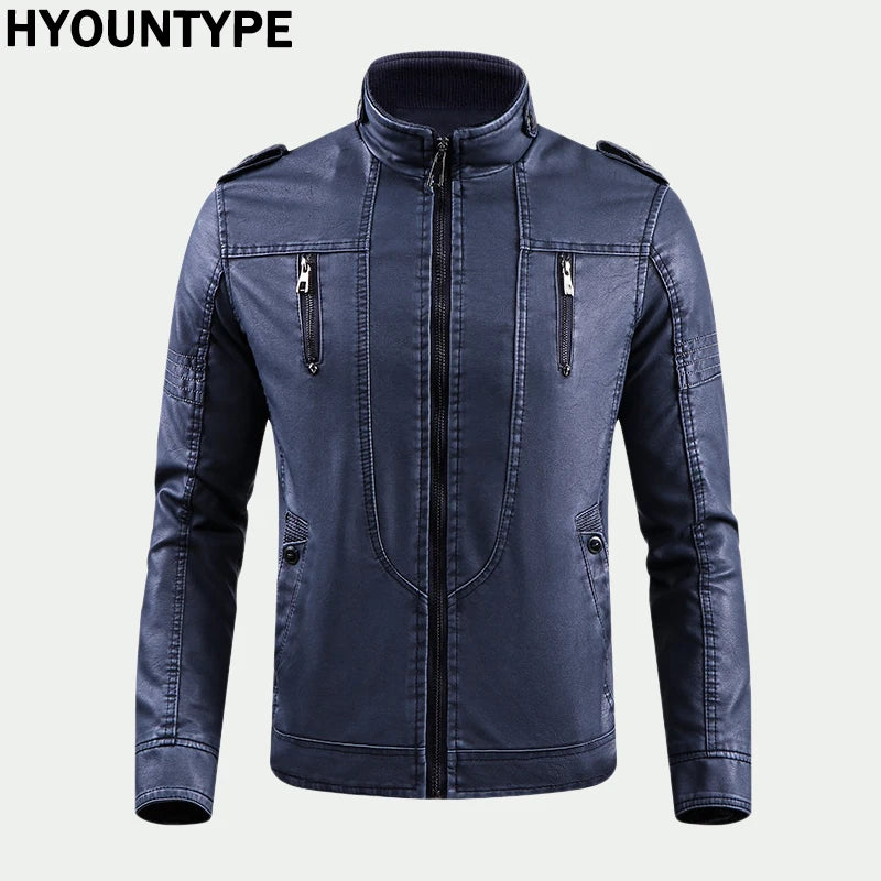 retro leather jacket men stand collar locomotive coat autumn winter casual plus size motorcycle male warm biker outerwear bro - variant style b0e68f for streetwear fashion