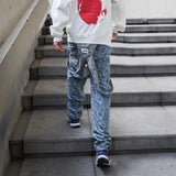 hip hop denim suspender trousers 2019 spring mens new fashion embroidery denim jeans jumpsuit loose straight casual pants unique jeans style 884