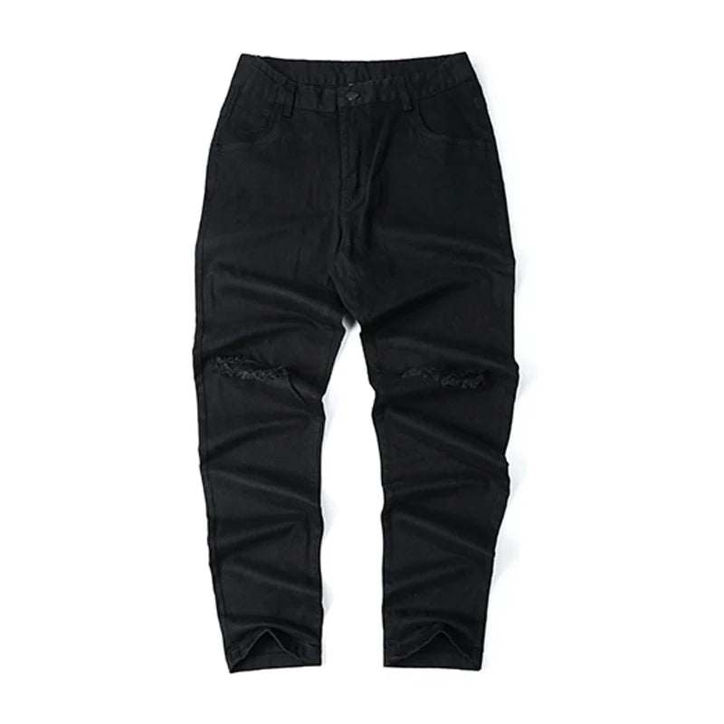 knee ripped hole biker jeans men denim destroyed slim fit zippers jeans fashion trousers black streetwear hip hop pants jogger urban active pants