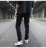 knee hole destroyed jeans patchwork plaid patch ripped slim mens biker jeans fashion streetwear hip hop zipper pants jogger unique joggers style 4239