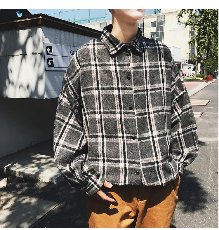 Y2k Harajuku Harajuku Plaid Shirt 2023 Man Streetwear Fleece Shirts Long Sleeve Mens Vintage Korean Fashions Clothes