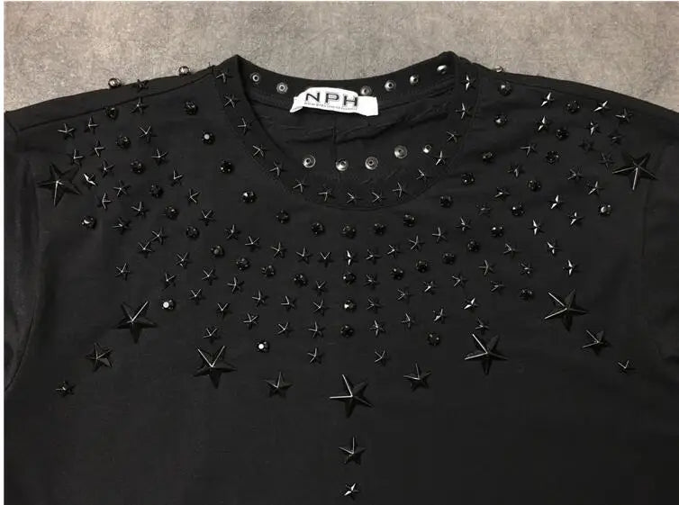 Harajuku Oversized Shirt – High New 2017 Men Metal Drill Hot Drill Rivet Star T – Urban Streetwear for Men & Women