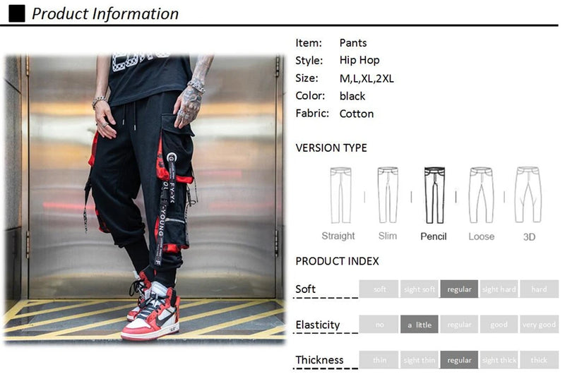 hip hop ribbons cargo pants men joggers pants streetwear men 2023 fashion mens elastic waist pant ribbons cotton black hw203 unique joggers style 2422