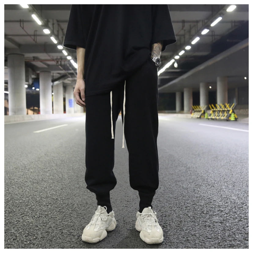 high street loose drawstring pants casual autumn new trousers black sportswear jogger pants fashion hip hop clothing for men unique joggers style 552