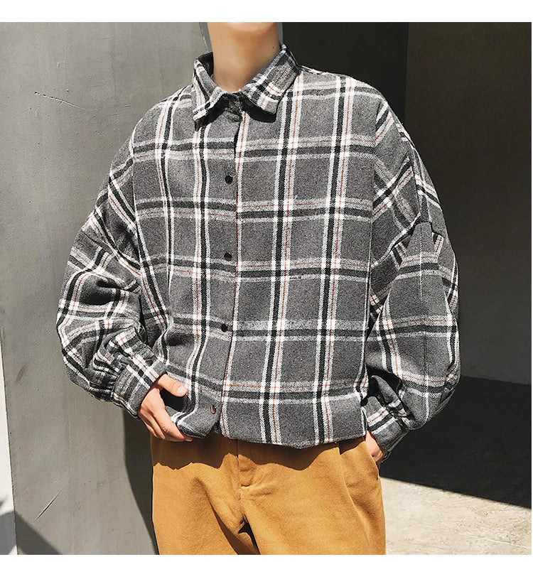 Y2k Harajuku Harajuku Plaid Shirt 2023 Man Streetwear Fleece Shirts Long Sleeve Mens Vintage Korean Fashions Clothes