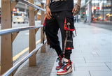 hip hop ribbons cargo pants men joggers pants streetwear men 2023 fashion mens elastic waist pant ribbons cotton black hw203 unique joggers style 2427