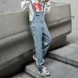 hip hop denim suspender trousers 2019 spring mens new fashion embroidery denim jeans jumpsuit loose straight casual pants unique jeans style 886